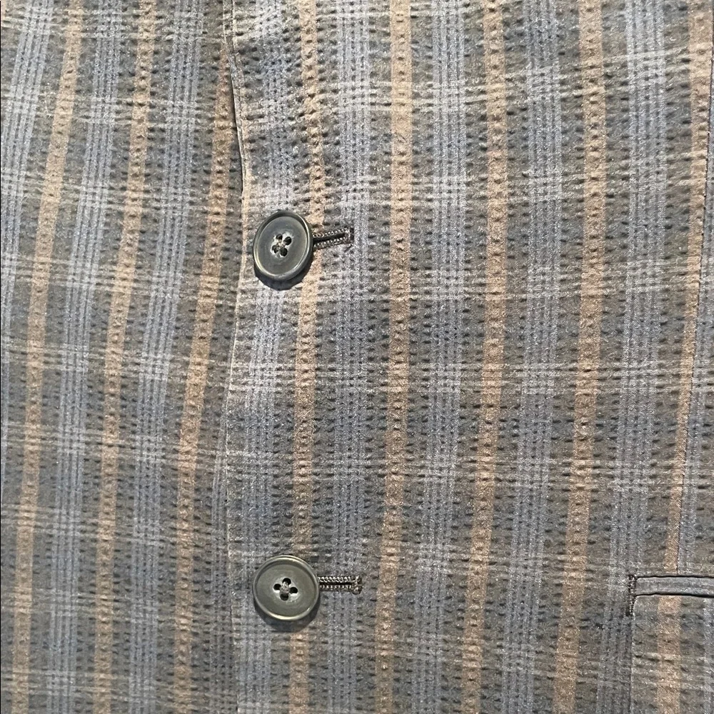 John Varvatos Dark Navy Plaid Sport Double Button 3 Pocket Back Flaps Jacket